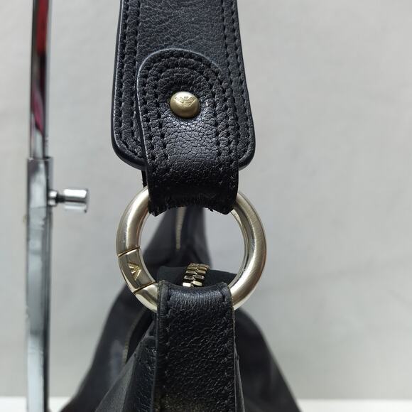 Emporio Armani Black Leather Zipper Closure Hobo Shoulder Bag - Picture 7 of 16